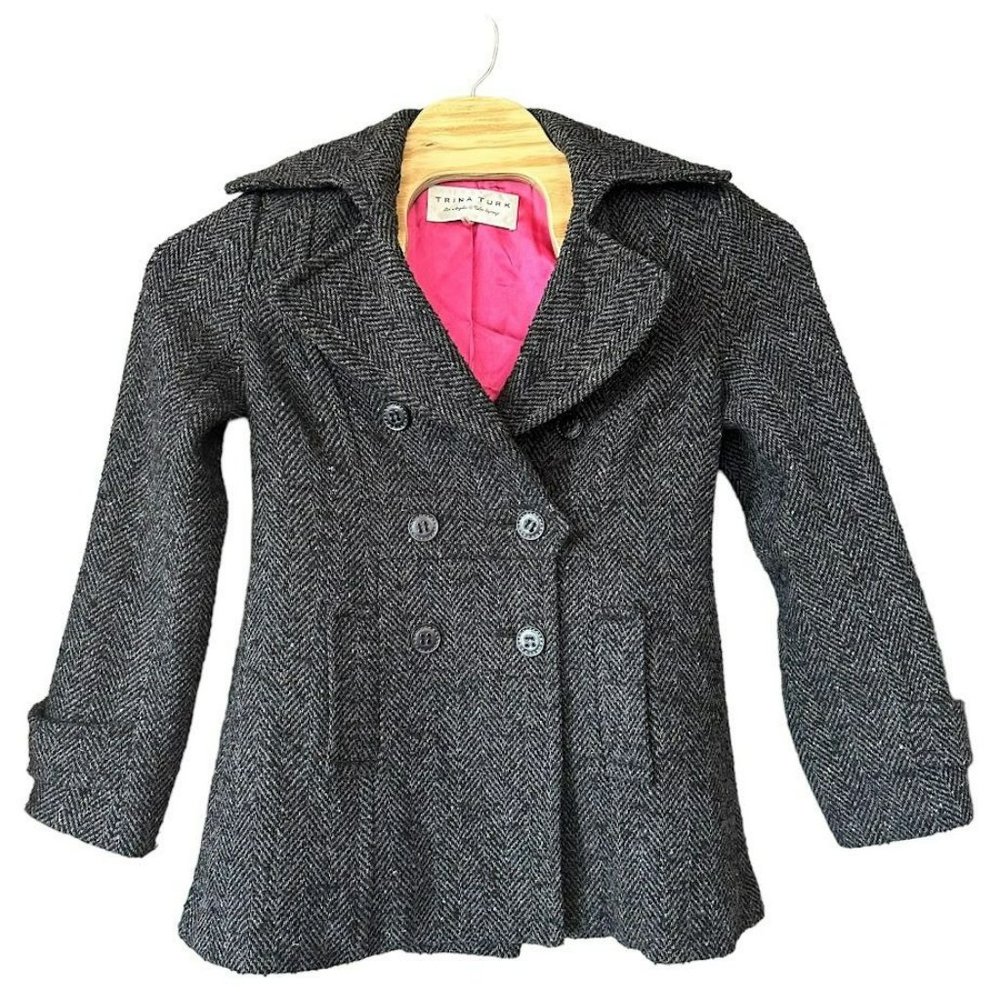 Trina‎ Turk Wool Blend Gray Double Breasted Peacoat Coat Jacket Womens 8